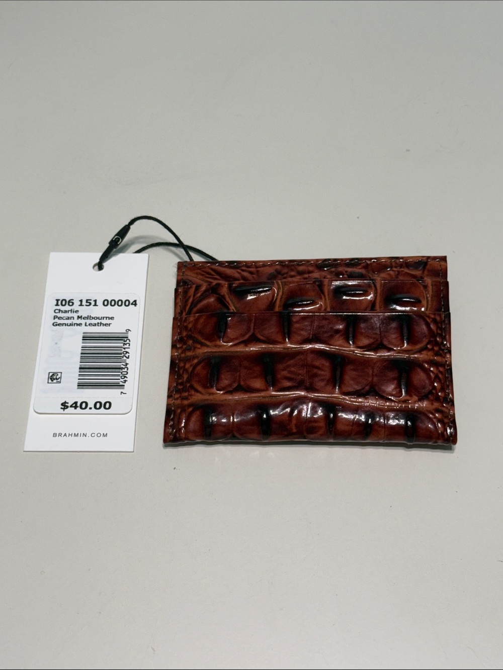 Brahmin Charlie Pecan Croc-Embossed Leather Card Holder